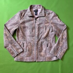 XS Y2K Pink Dialogue Vintage Faux Leather Snake Skin Jacket Zip Front